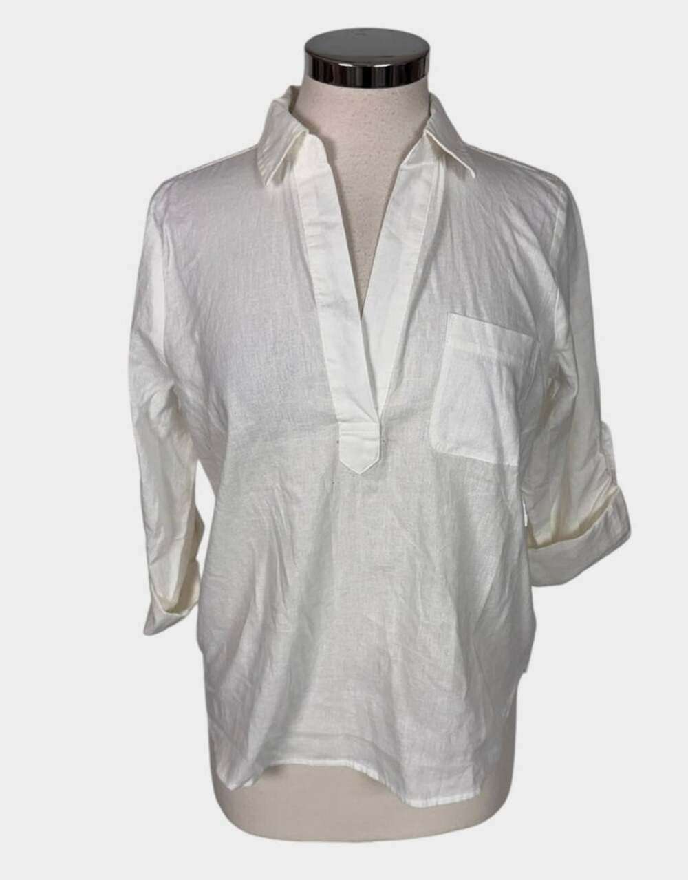 J.Crew Factory Small NEW NWT White Henley Top 3/4 Sleeve Linen Blend